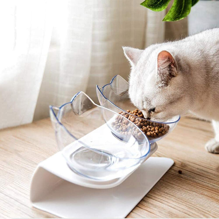 Non Slip Double Cat Bowl With Raised Stand Pet Food Cat Feeder Protect Cervical Vertebra Dog Bowl Transparent Pet Products null