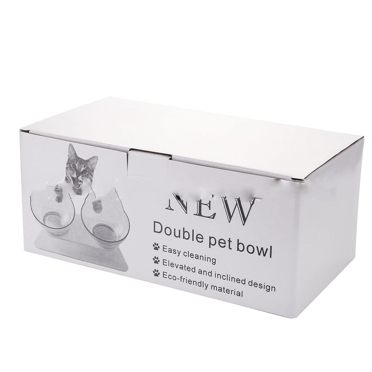 Non Slip Double Cat Bowl With Raised Stand Pet Food Cat Feeder Protect Cervical Vertebra Dog Bowl Transparent Pet Products null