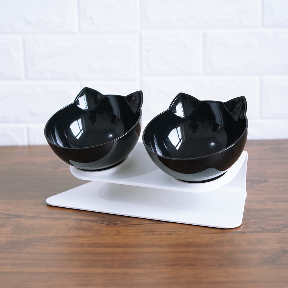 Non Slip Double Cat Bowl With Raised Stand Pet Food Cat Feeder Protect Cervical Vertebra Dog Bowl Transparent Pet Products null