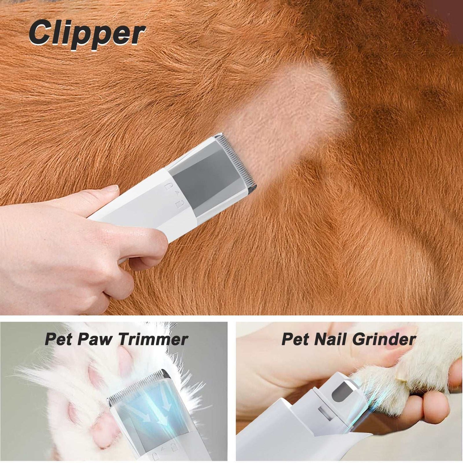 White Vacuum Trimming 7-in-1 Multifunctional Pet Grooming Device for Dogs made of ABS