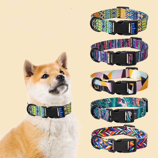 Colorful dog collar made of network silk and polyester for pets in various sizes