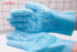 Green silicone dog grooming glove for pet hair removal and massage
