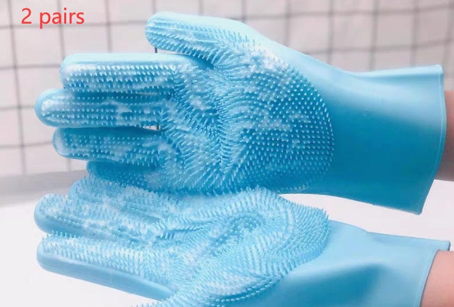 Green silicone dog grooming glove for pet hair removal and massage