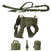 Outdoor dog vest tactical five piece suit in camouflage and military green colors with accessories