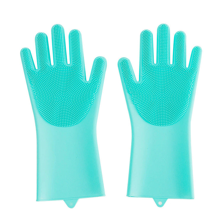 Green silicone dog grooming glove for pet hair removal and massage