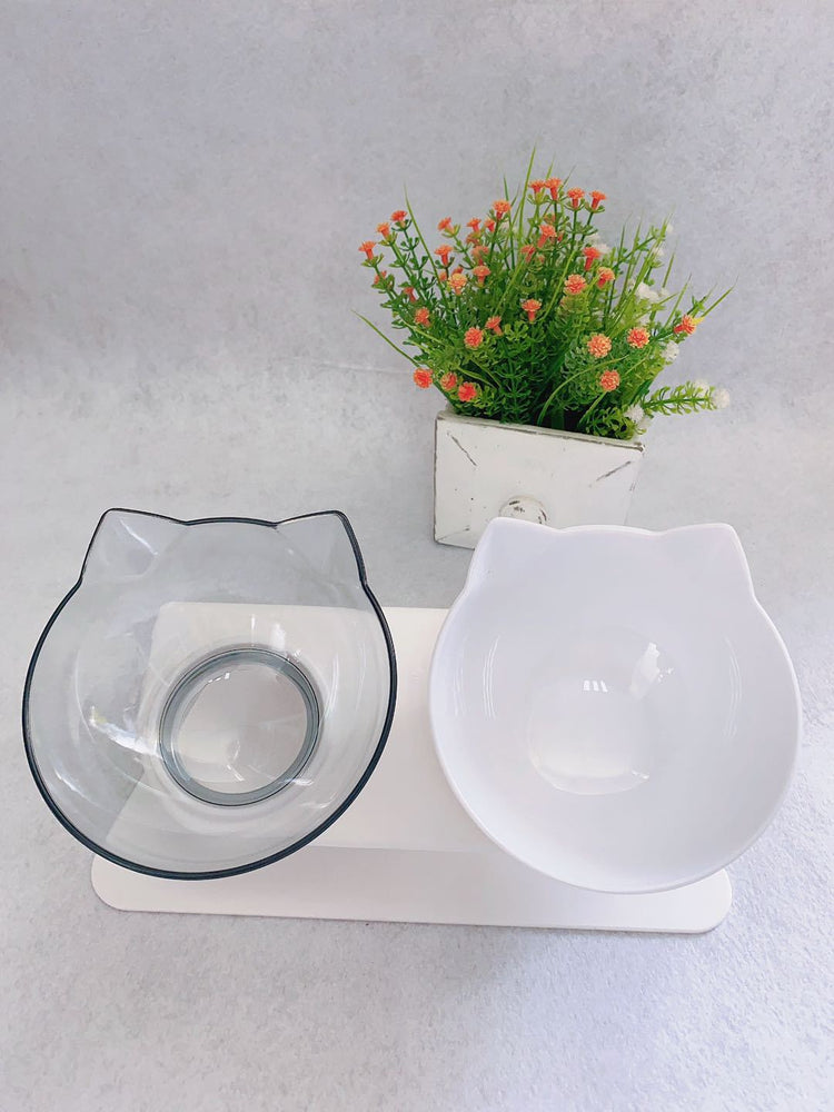 Non Slip Double Cat Bowl With Raised Stand Pet Food Cat Feeder Protect Cervical Vertebra Dog Bowl Transparent Pet Products null