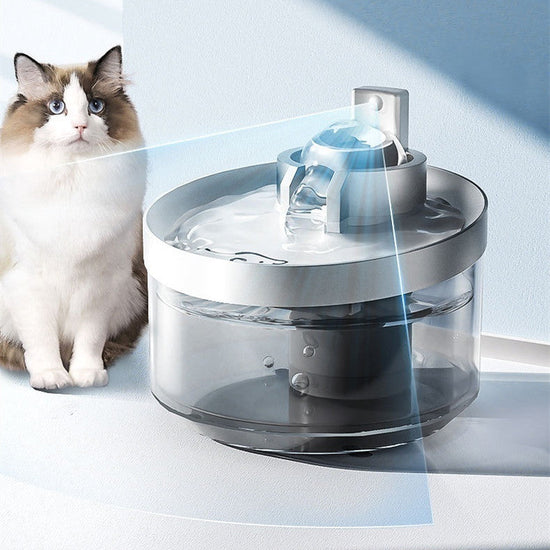 Gray wireless cat water fountain with 2500mA and 5000mA battery options, PET PP material, 19.5x19.5x119.5cm size