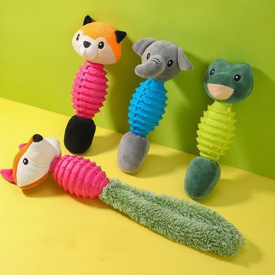 PetZen Chew & Squeak Plush Dog Toy with 6 cute animal designs and squeaker inside