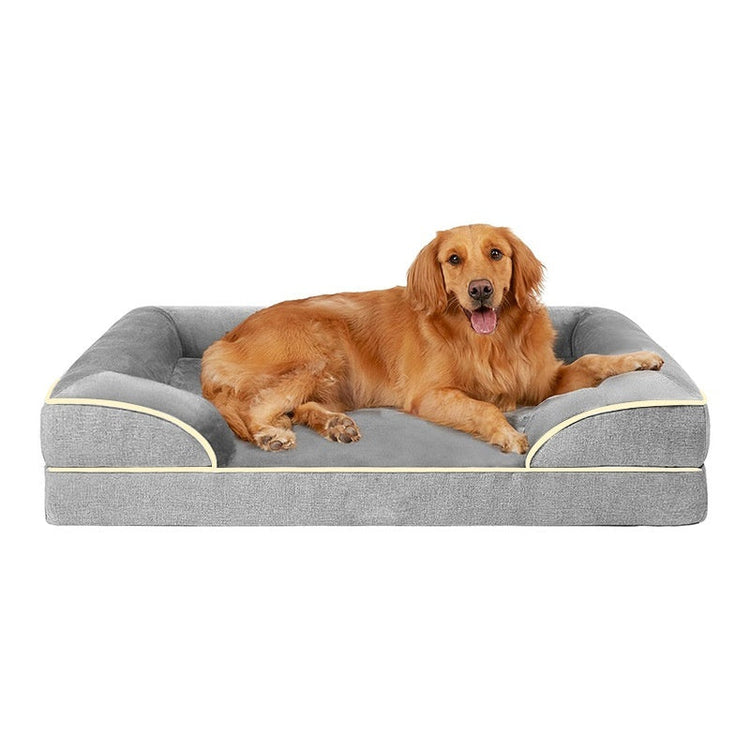 Gray and khaki medium to large pet sofa bed with removable washable cloth cover for dogs