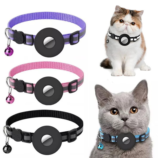 Reflective nylon waterproof collar holder case for Airtag in multiple colors