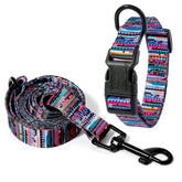 Colorful dog collar made of network silk polyester with leash options, available in multiple sizes and Bohemia-inspired designs
