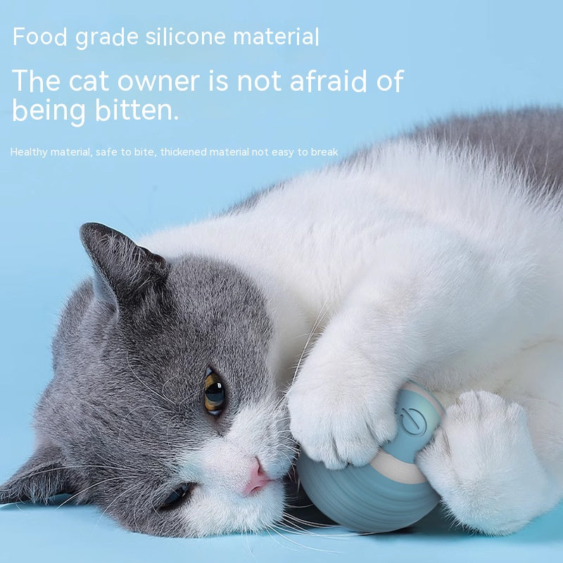 Automatic moving bouncing rolling ball smart cat toy in blue and pink silicone for indoor kittens