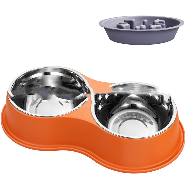 Pet slow feeding bowl with removable stainless steel insert in multiple colors