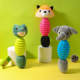 PetZen Chew & Squeak Plush Dog Toy with six animal designs featuring soft plush and durable TPR material
