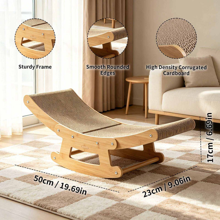 PetZen 2-in-1 cat rocking scratcher with cardboard pad and wooden frame for lounging and scratching