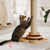 Heavy-duty PetZen natural sisal cat scratching post with interactive toys and anti-slip base