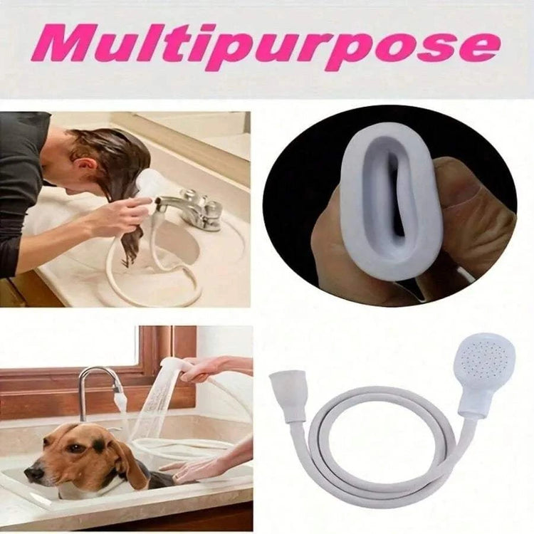 Portable handheld faucet sprayer with easy-install adapter for shampooing and pet bathing, durable ABS material for home, travel, and RV use
