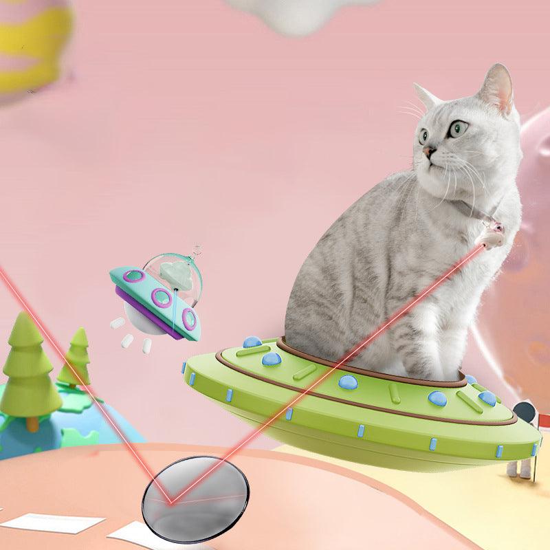 Automatic USB rechargeable cat laser toy collar in green and pink for interactive pet training