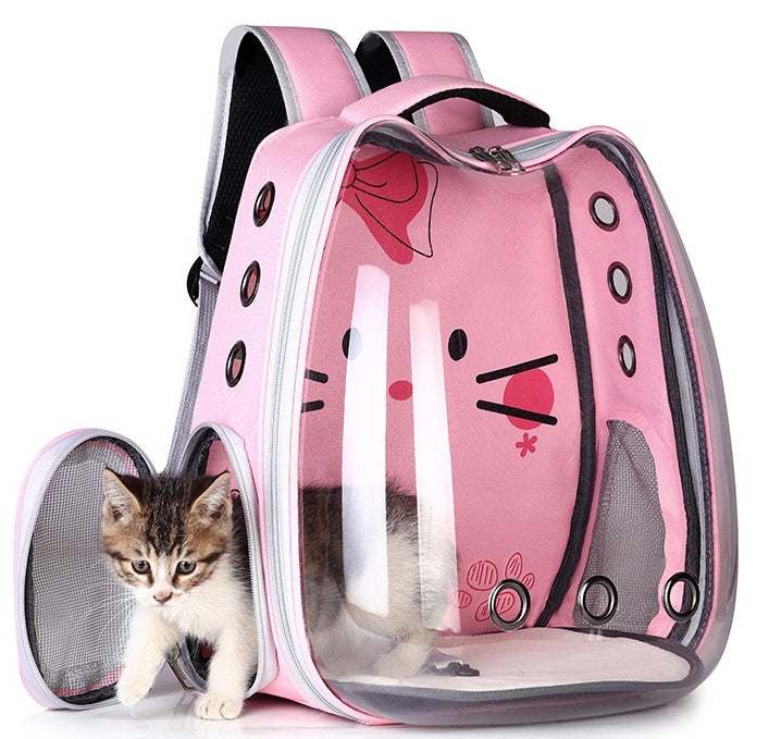 Breathable pet backpack carrier in various colors with cartoon pattern for cats and dogs