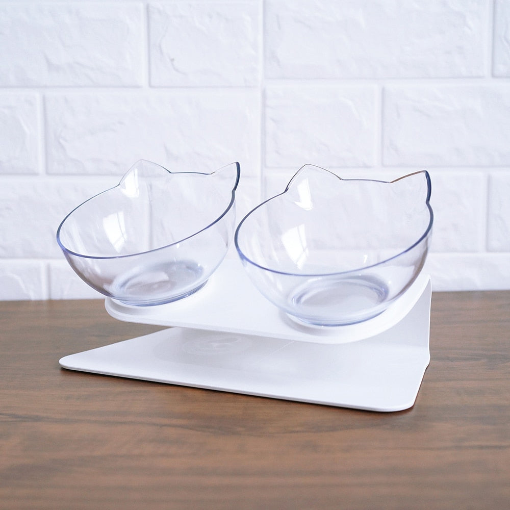Non Slip Double Cat Bowl With Raised Stand Pet Food Cat Feeder Protect Cervical Vertebra Dog Bowl Transparent Pet Products null