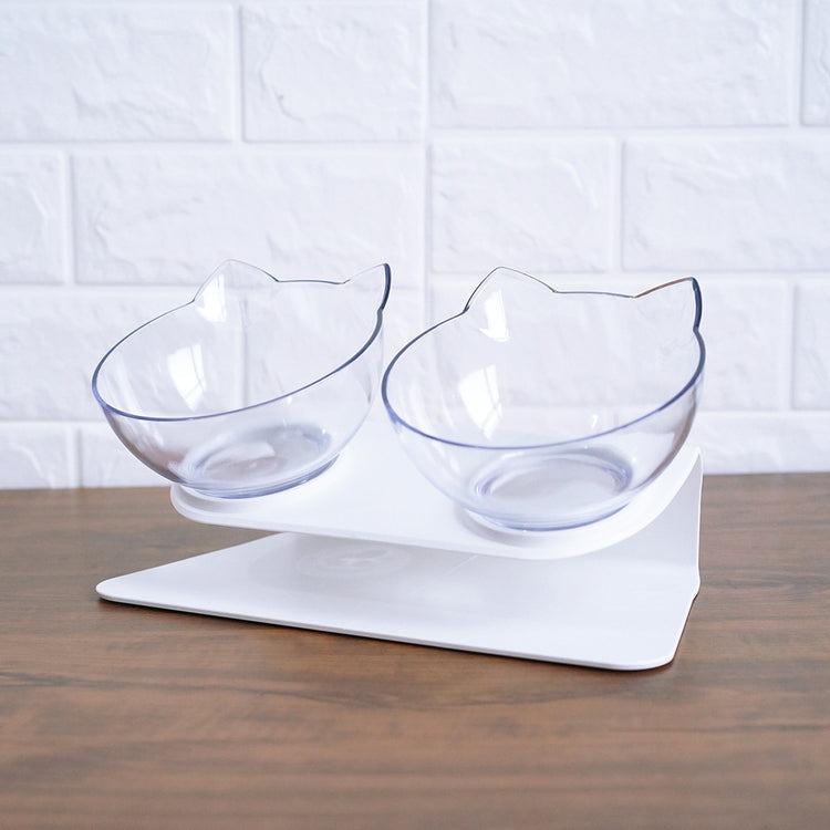 Non Slip Double Cat Bowl With Raised Stand Pet Food Cat Feeder Protect Cervical Vertebra Dog Bowl Transparent Pet Products null