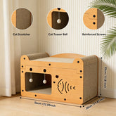 56cm bubble fish shape cat scratcher sofa with corrugated wood and teaser balls for cat claw care and resting