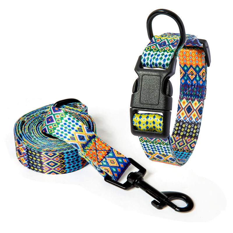 Colorful network silk dog collar for pets with adjustable sizes and leash option