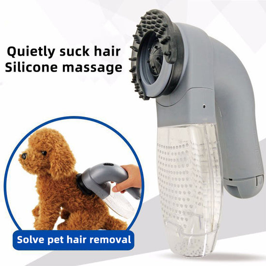 Gray electric pet hair portable vacuum cleaner with rubber massage head for gentle pet grooming and hair removal