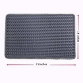 Grey double-layer cat litter mat with rice-shaped surface for trapping litter and protecting floors