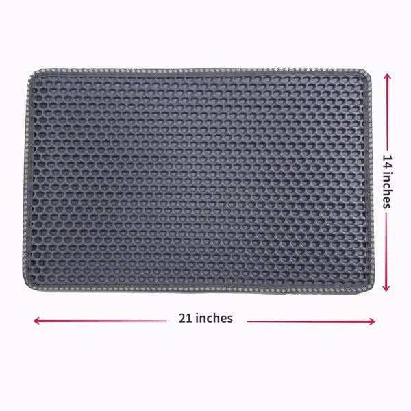 Grey double-layer cat litter mat with rice-shaped surface for trapping litter and protecting floors