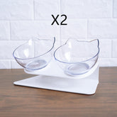 Non Slip Double Cat Bowl With Raised Stand Pet Food Cat Feeder Protect Cervical Vertebra Dog Bowl Transparent Pet Products null