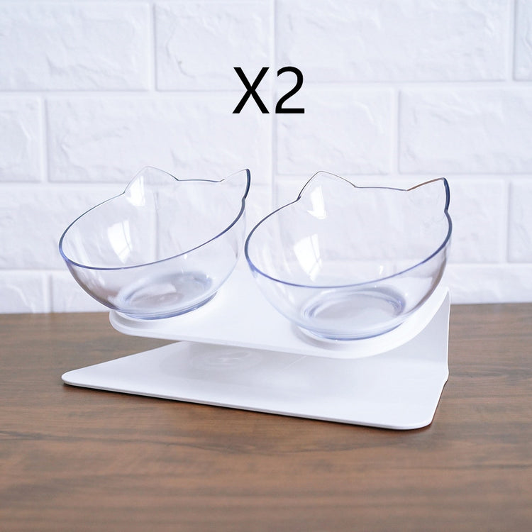 Non Slip Double Cat Bowl With Raised Stand Pet Food Cat Feeder Protect Cervical Vertebra Dog Bowl Transparent Pet Products null