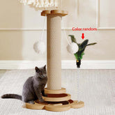 Heavy-duty cat scratching post with natural sisal and interactive toys on a stable base