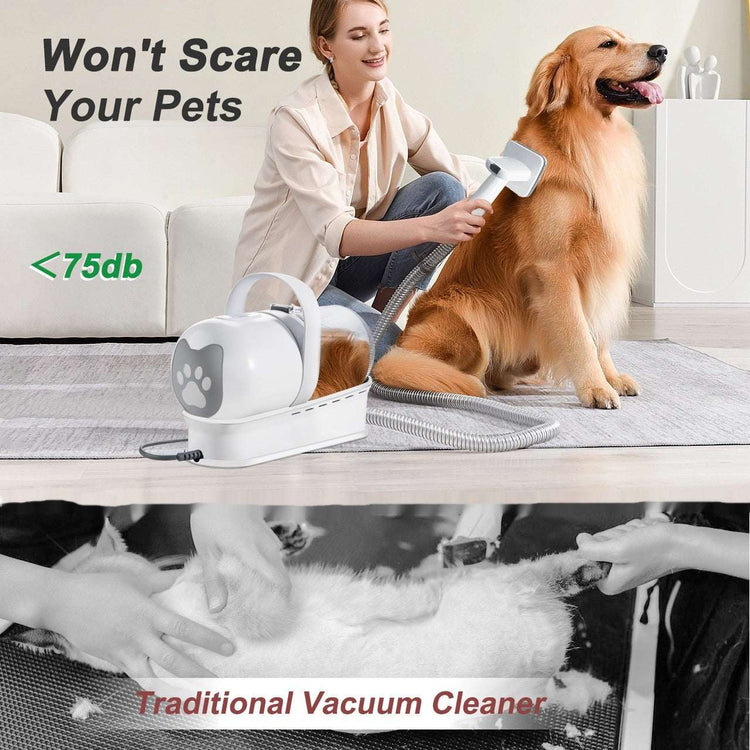 White 7-in-1 Vacuum Trimming pet grooming device for dogs made of ABS material