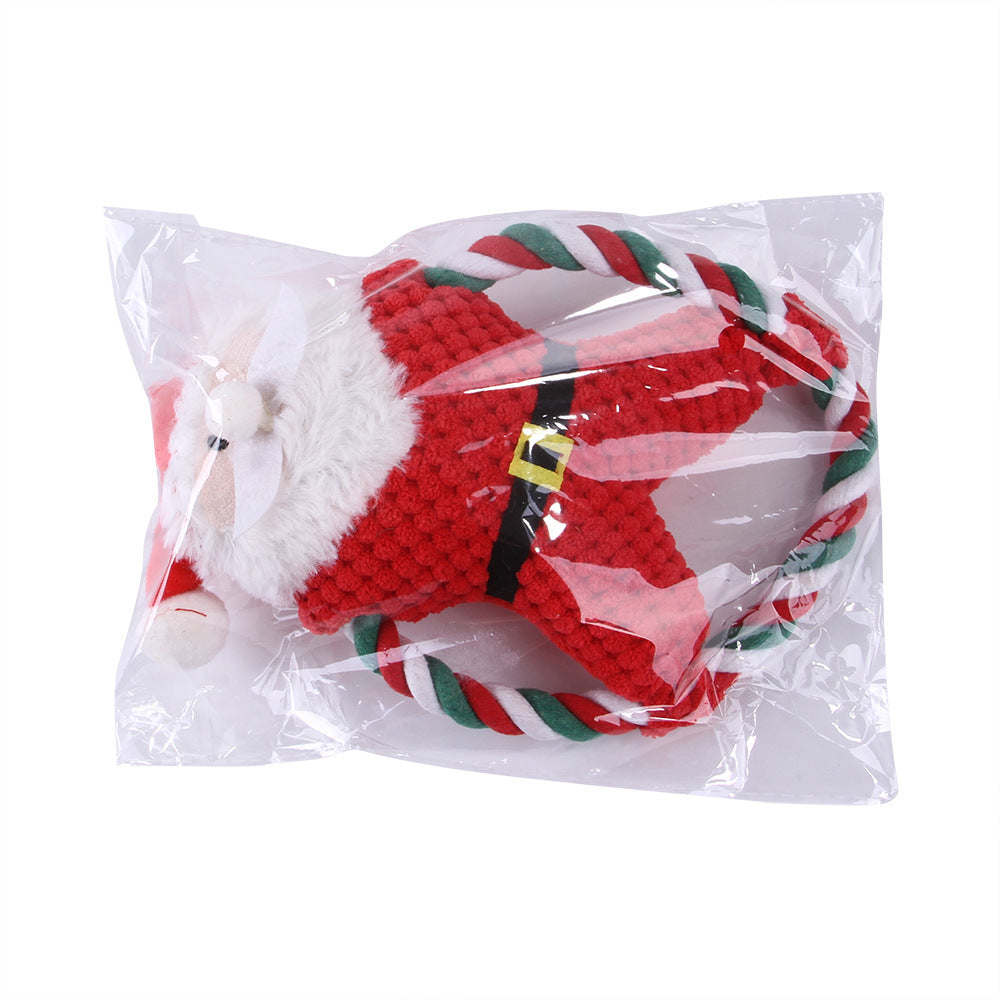 Pet Christmas plush toys cotton rope Santa Claus and bear knot toy for dogs