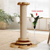 Heavy-duty cat scratching post with natural sisal rope, pine wood, interactive toys, and anti-slip base