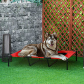 Red XL elevated dog bed with breathable mesh and metal frame for outdoor and indoor use