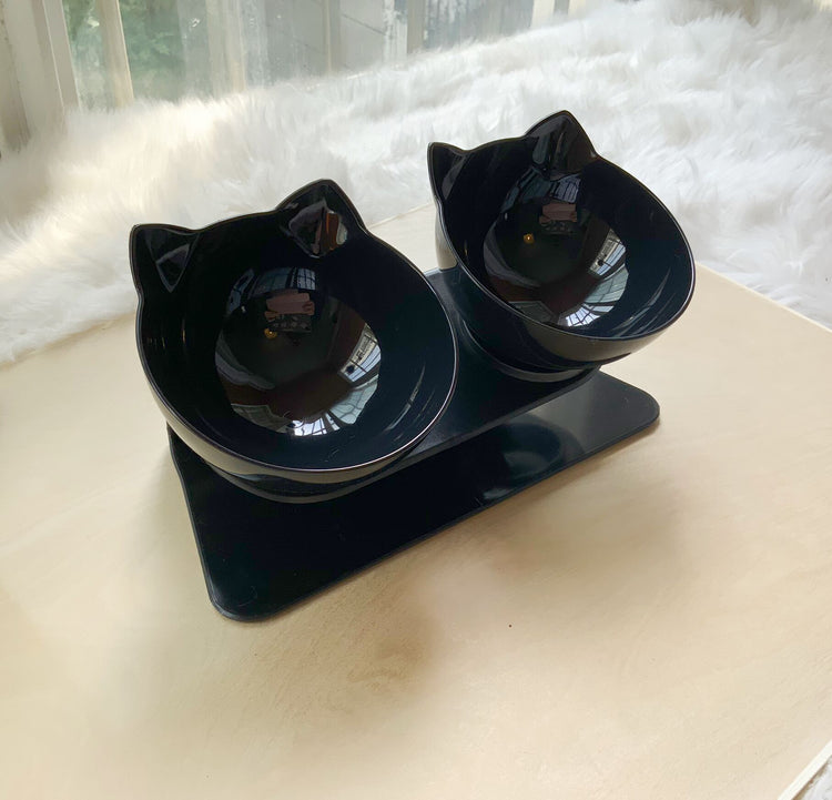 Non Slip Double Cat Bowl With Raised Stand Pet Food Cat Feeder Protect Cervical Vertebra Dog Bowl Transparent Pet Products null