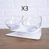 Non Slip Double Cat Bowl With Raised Stand Pet Food Cat Feeder Protect Cervical Vertebra Dog Bowl Transparent Pet Products null