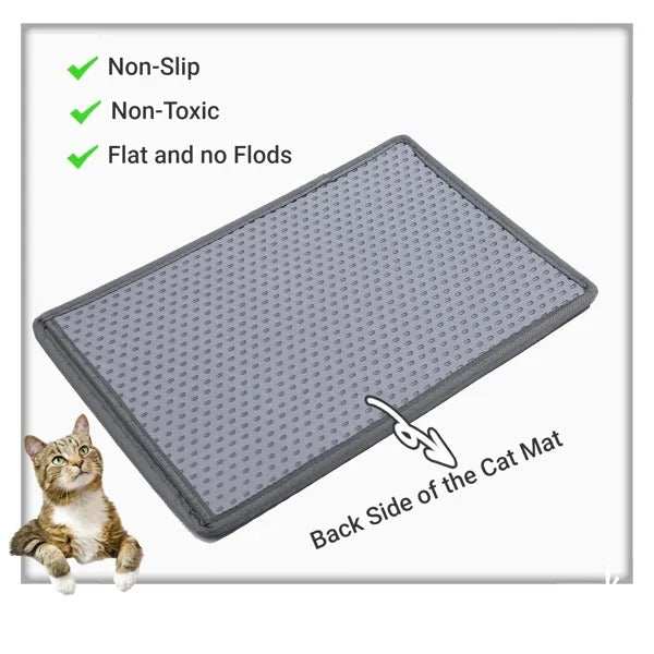 Gray double-layer waterproof cat litter mat with unique rice-shaped design for trapping litter and protecting floors