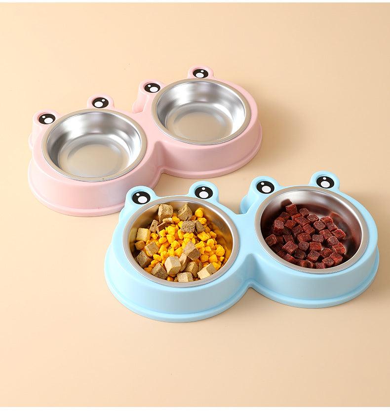 Stainless steel pet double bowl for cat and dog feeding and drinking water